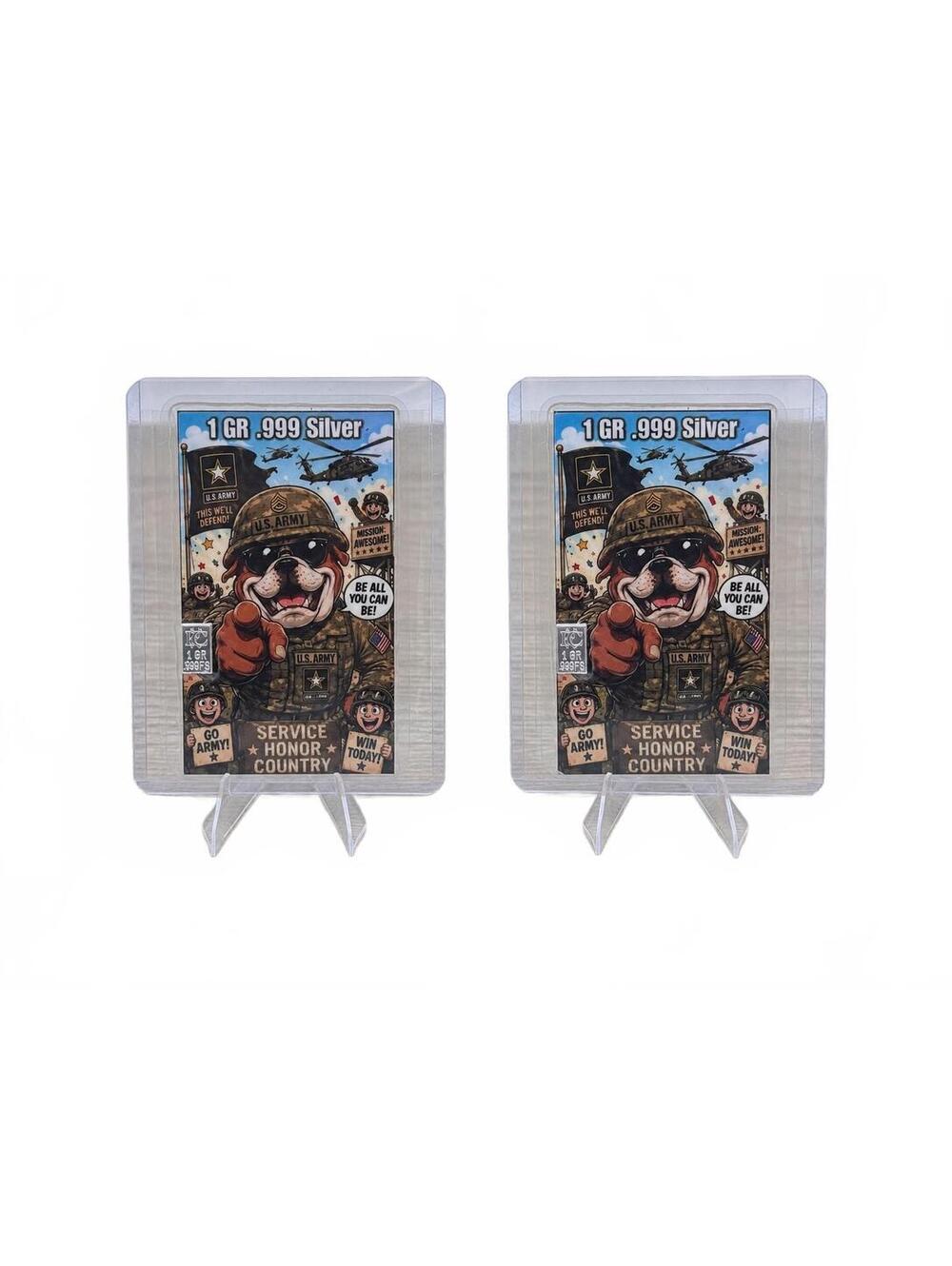 U.S. Army Dog 1 Grain .999 Silver Fan Art Cards Lot of 2